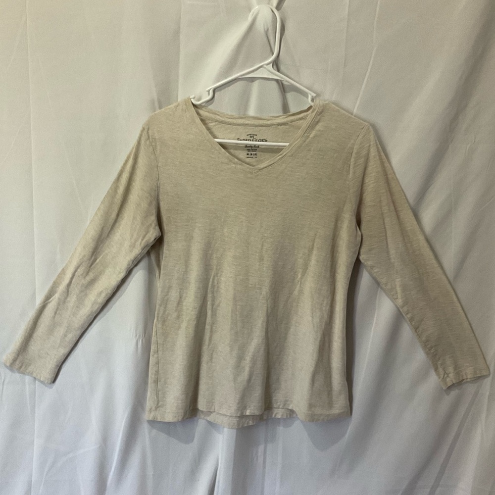 Faded Glory Women’s Long Sleeve V-Neck Heather Oatmeal Size Medium 8-10